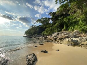 immagine di uno scorcio di spiaggia della Thailandia con mare blu e sabbia d'oro